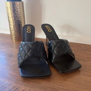EGO Black Quilted Square-Toe Slide Heels SZ 11